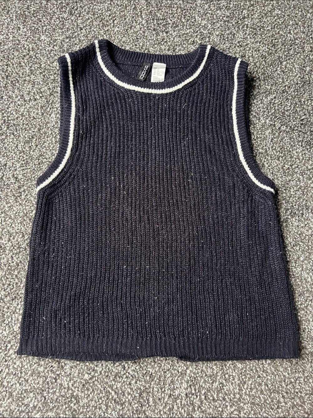 Divided Navy Sleeveless Ribbed Tank with White Trim